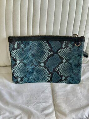 Rough Tumble Large Alex Clutch Jewel Box Kyanite Blue Python Reptile Leather